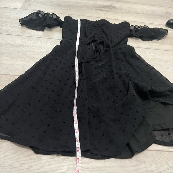 Shein Double Crazy Black Bardot Swiss Dot Frill Drawstring Detail Dress - Picture 10 of 10